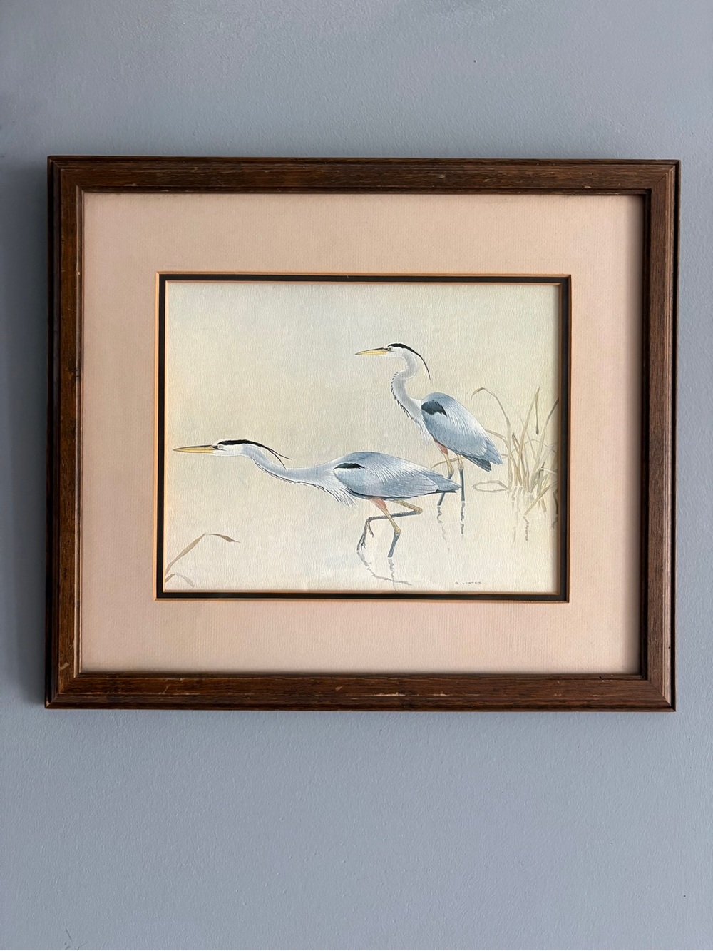 Glen Loates "Great Blue Heron” Vintage Matted Framed Art Print